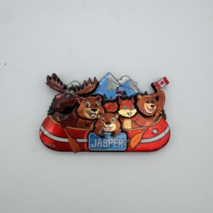 Jasper Wildlife Canoe & Mountains Magnet
